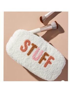 🆕 - Shiraleah Sherpa Embroidered "STUFF"Zip Pouch.